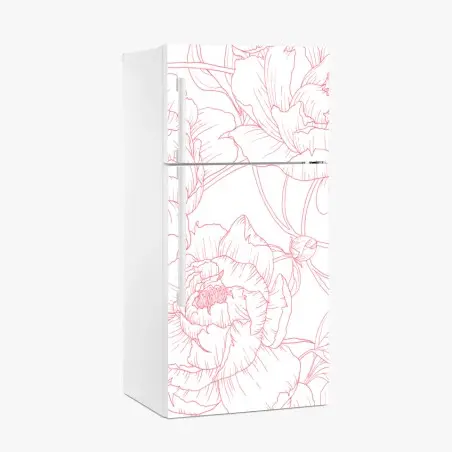 Kühlschrankaufkleber zartes rosa paeonien-line-art-muster – Pixers®
