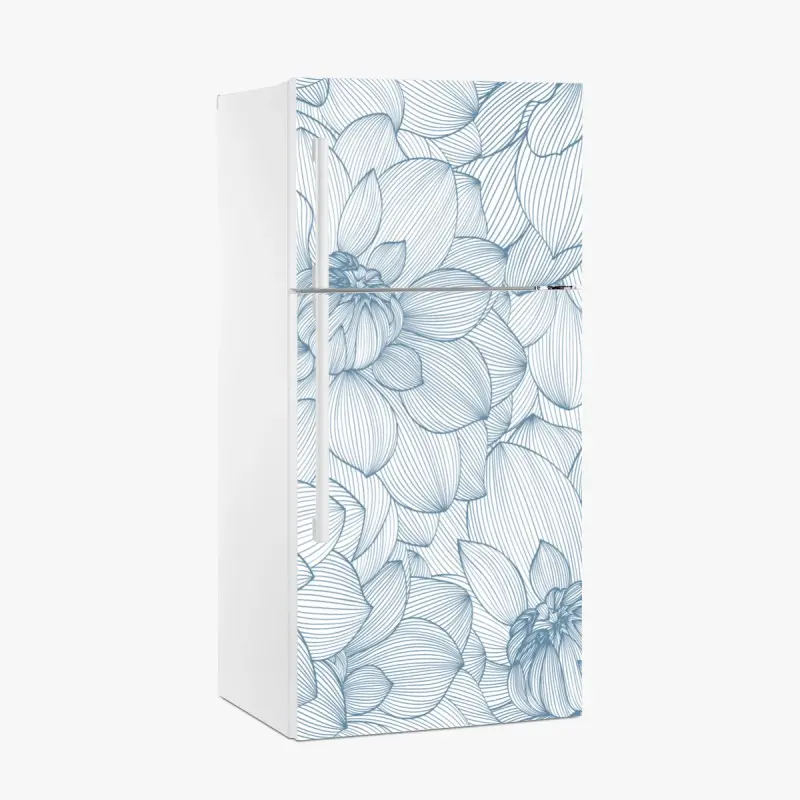 Kühlschrankaufkleber zartes blaues blumenlinienmuster
