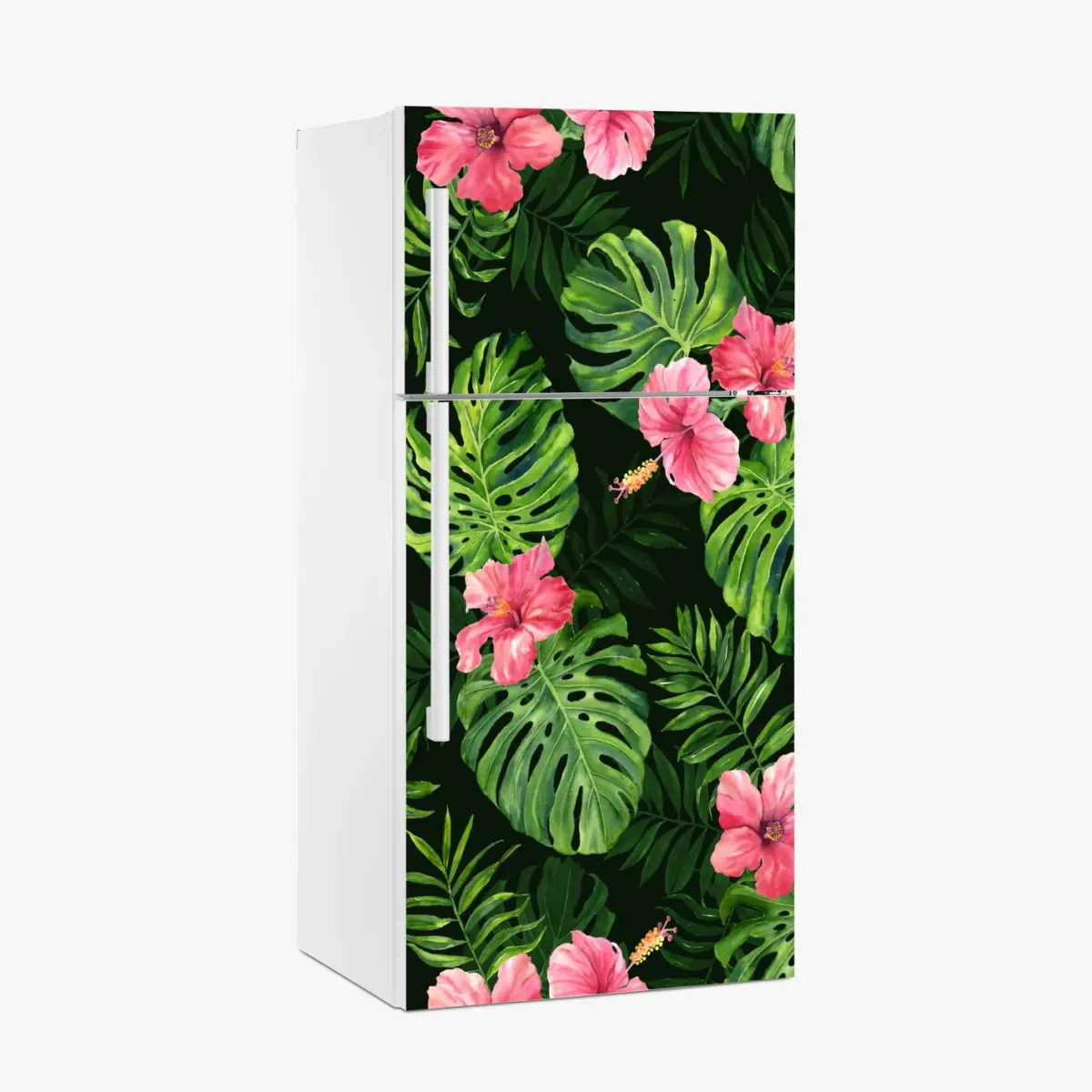 Kühlschrankaufkleber tropisches monstera- und hibiskus-motiv – Pixers®