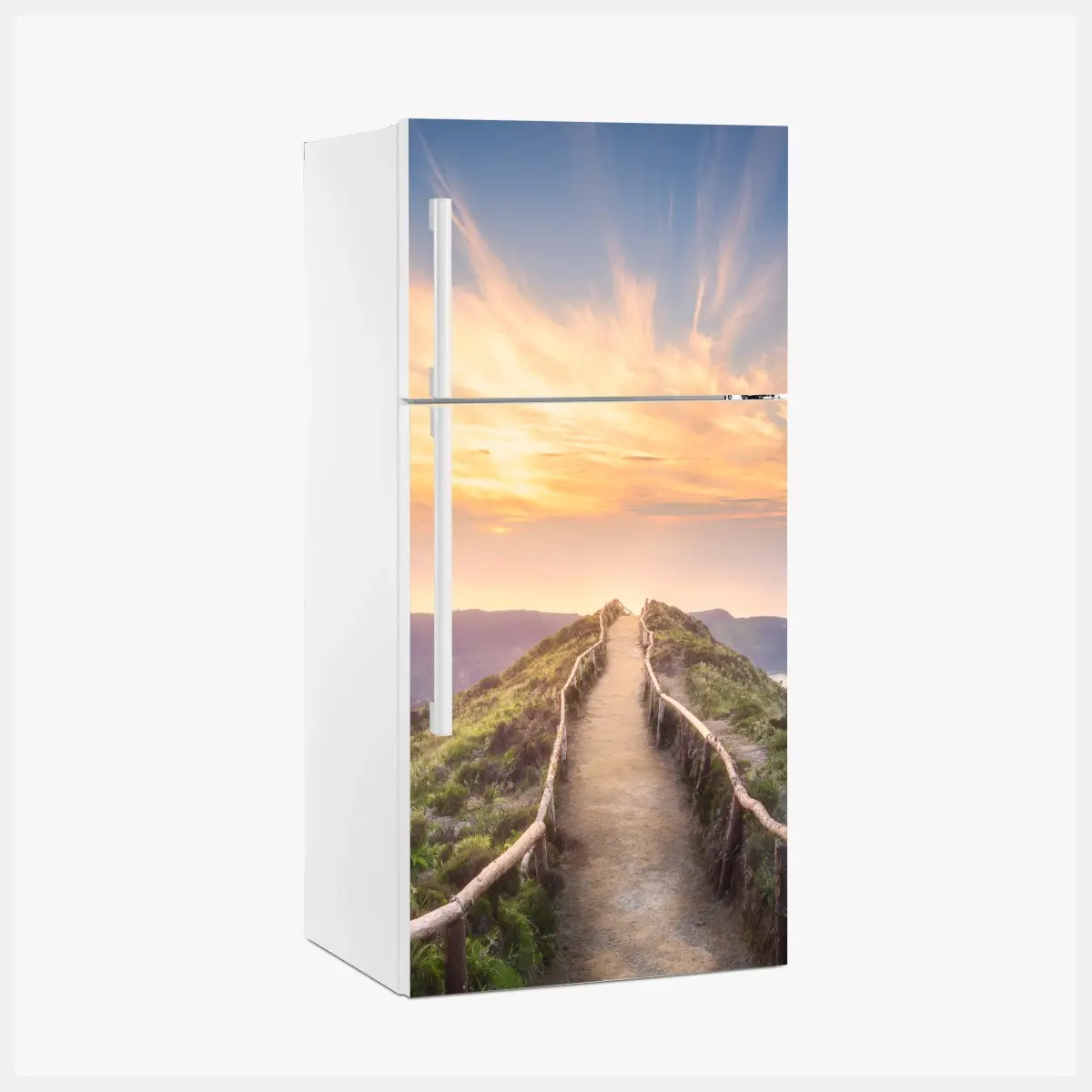 Kühlschrankaufkleber sonnenuntergangspfad auf berggrat über see und tal – Pixers®