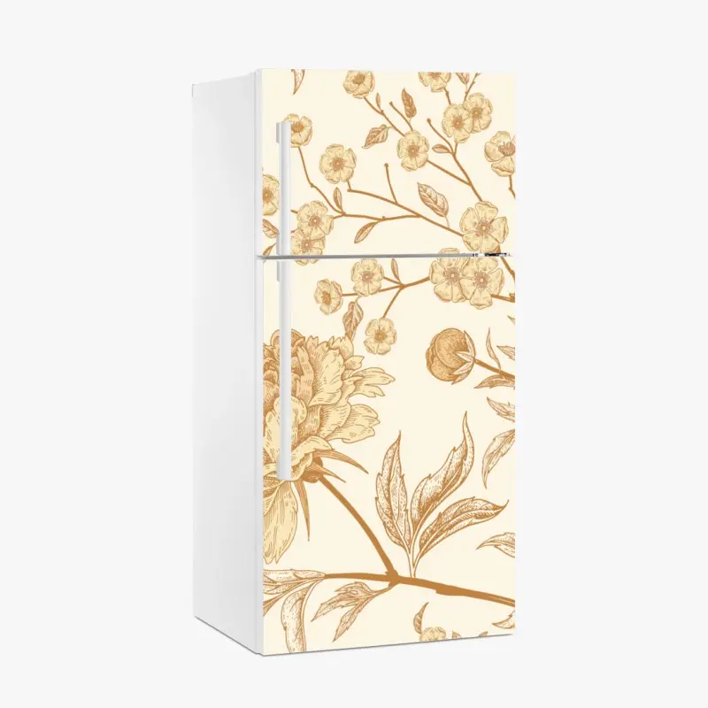 Kühlschrankaufkleber vintage beiges blumenmuster mit pfingstrosen