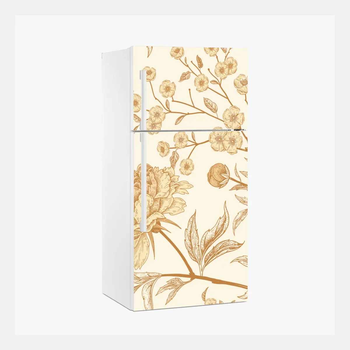 Kühlschrankaufkleber vintage beiges blumenmuster mit pfingstrosen – Pixers®