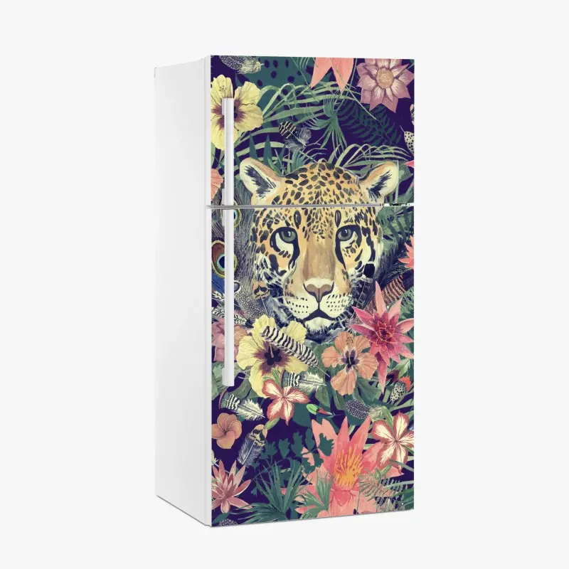 Kühlschrankaufkleber vintage aquarell leopard im tropischen dschungel
