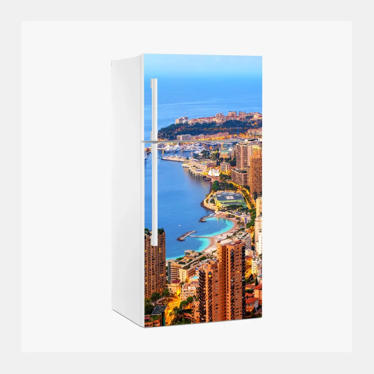 Kühlschrankaufkleber Monaco küstenstadt panorama bei dämmerung – Pixers®