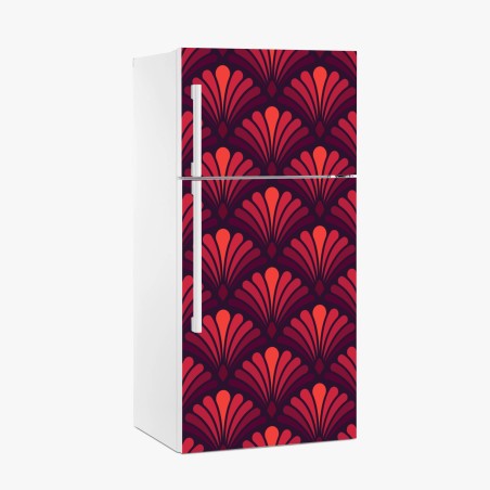 Kühlschrankaufkleber geometrisches art-déco fächermuster in warmen rot- und violetttönen – Pixers®