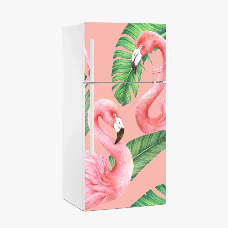 Kühlschrankaufkleber rosa flamingo muster mit tropischen blättern