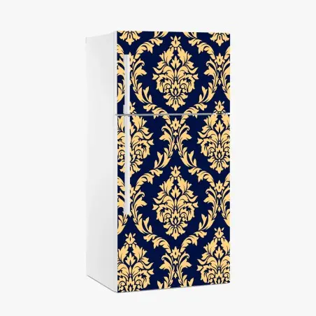 Kühlschrankaufkleber elegantes goldenes damastmuster auf tiefblauem hintergrund – Pixers®