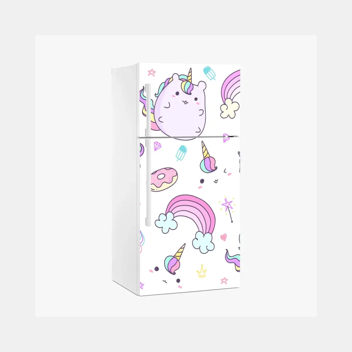 Kühlschrankaufkleber verspieltes pastell-einhorn-katzenmuster – Pixers®