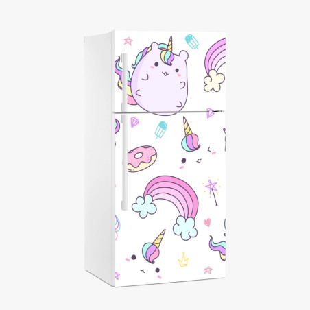 Kühlschrankaufkleber verspieltes pastell-einhorn-katzenmuster – Pixers®