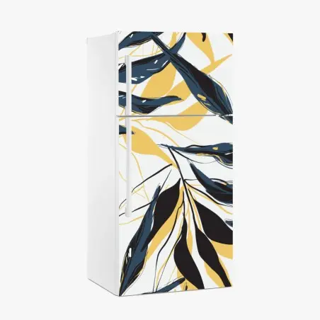 Kühlschrankaufkleber marineblaue und goldene botanische blattkomposition – Pixers®