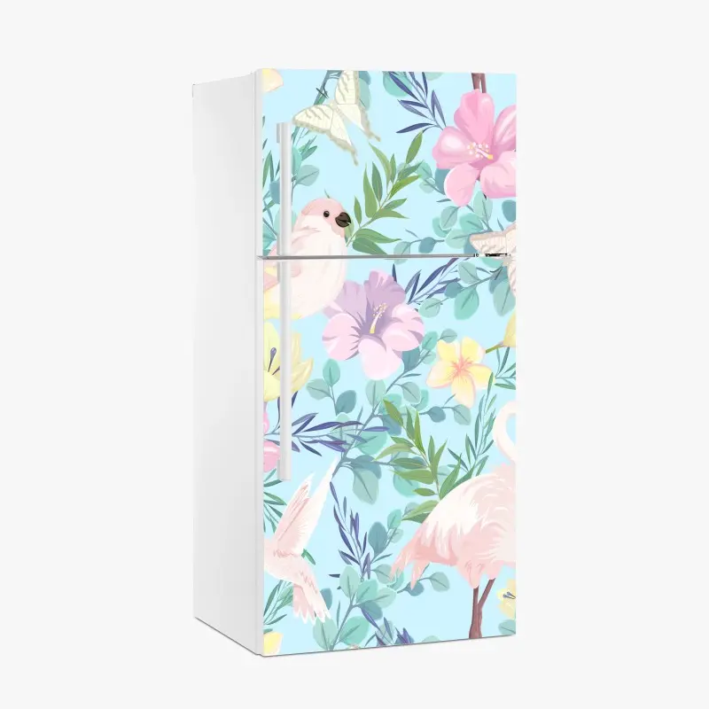 Kühlschrankaufkleber pastell tropisches vögel- und blumenmuster