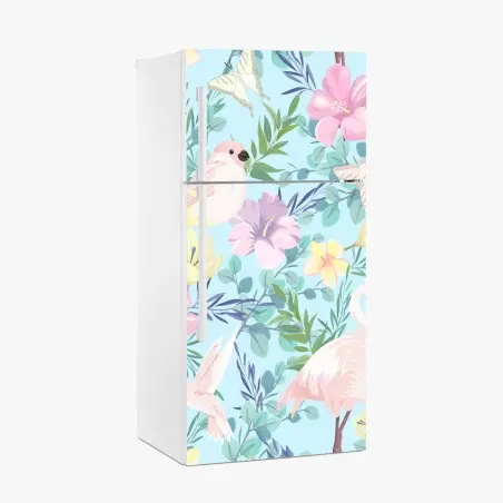 Kühlschrankaufkleber pastell tropisches vögel- und blumenmuster – Pixers®