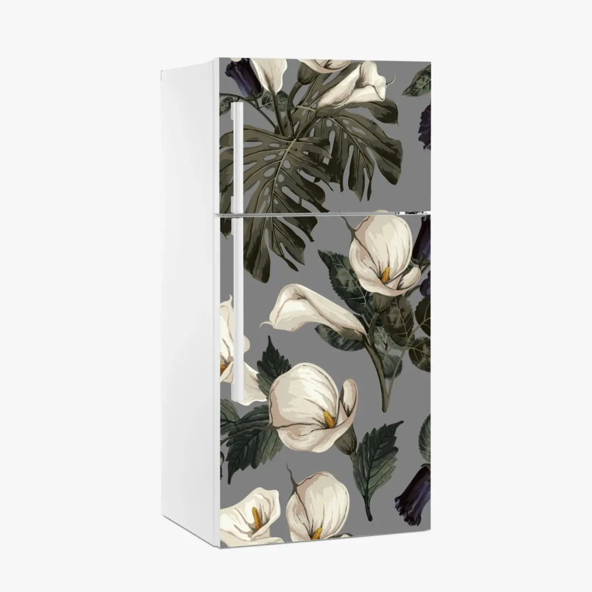 Kühlschrankaufkleber vintage calla blumenmuster auf grauem hintergrund – Pixers®