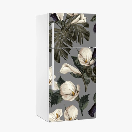 Kühlschrankaufkleber vintage calla blumenmuster auf grauem hintergrund – Pixers®