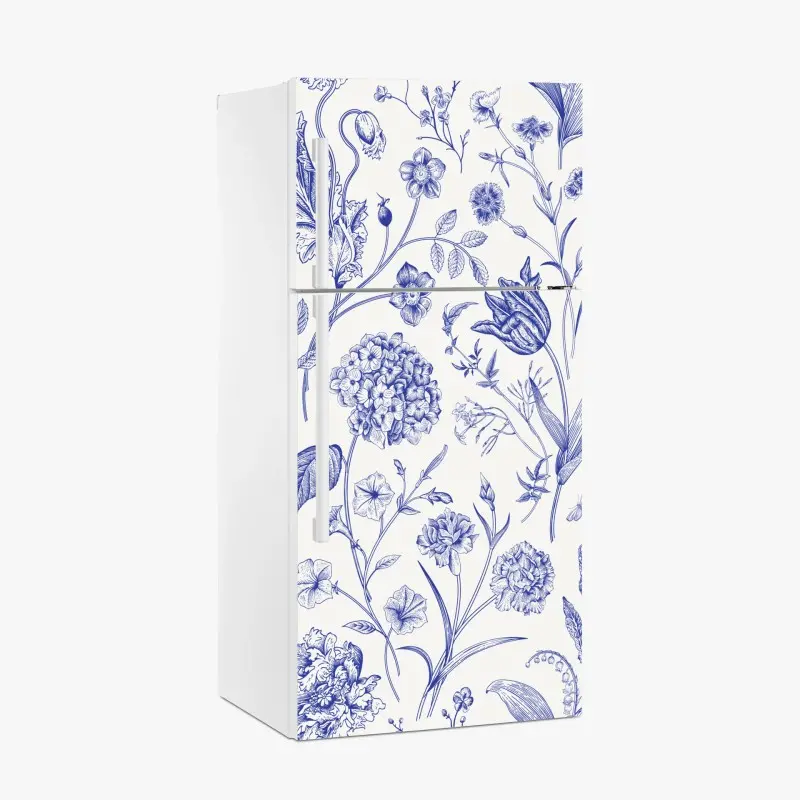 Kühlschrankaufkleber klassisches blaues toile blumenmuster
