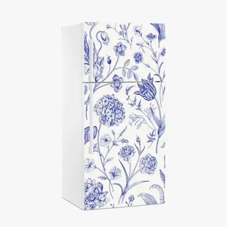 Kühlschrankaufkleber klassisches blaues toile blumenmuster – Pixers®