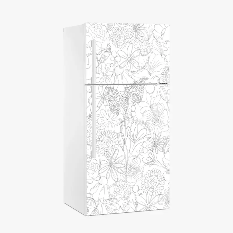 Kühlschrankaufkleber zartes handgezeichnetes blumenlinienmuster