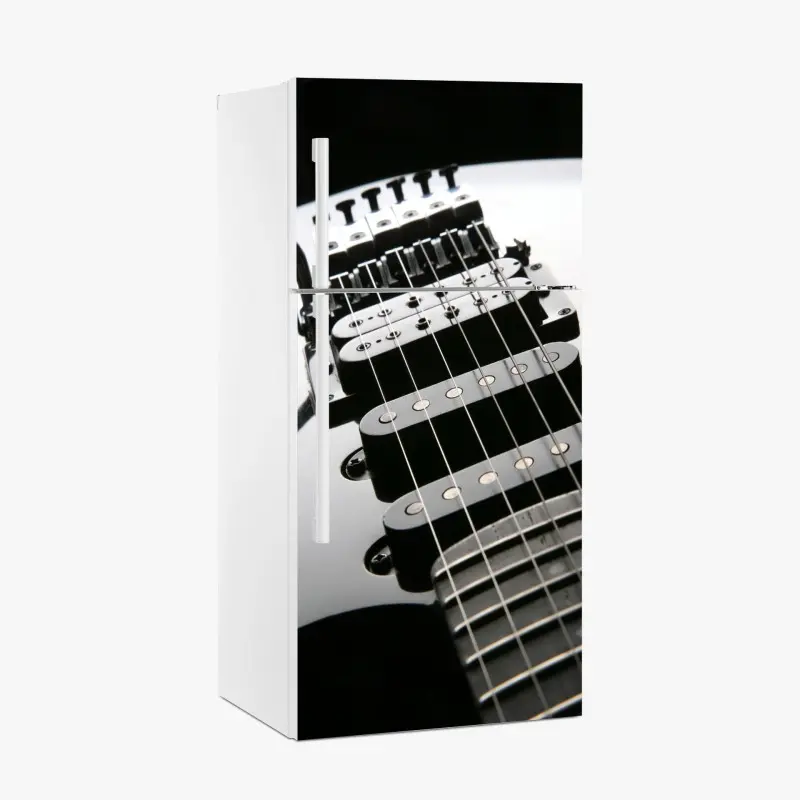 Kühlschrankaufkleber nahaufnahme einer schwarzen elektrogitarre