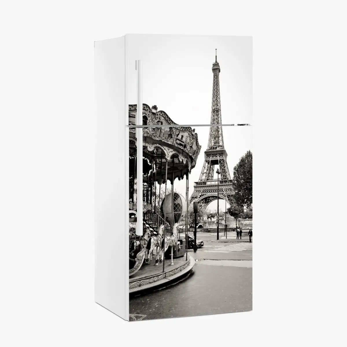 Kühlschrankaufkleber Eiffelturm und karussell in Paris – Pixers®