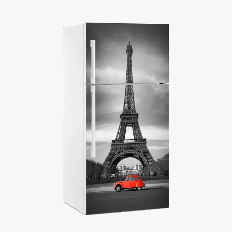 Kühlschrankaufkleber Eiffelturm mit rotem vintage-auto