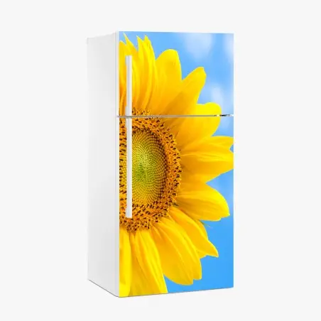 Kühlschrankaufkleber leuchtende sonnenblume vor blauem himmel – Pixers®