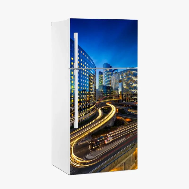 Kühlschrankaufkleber moderne stadtsilhouette bei dämmerung