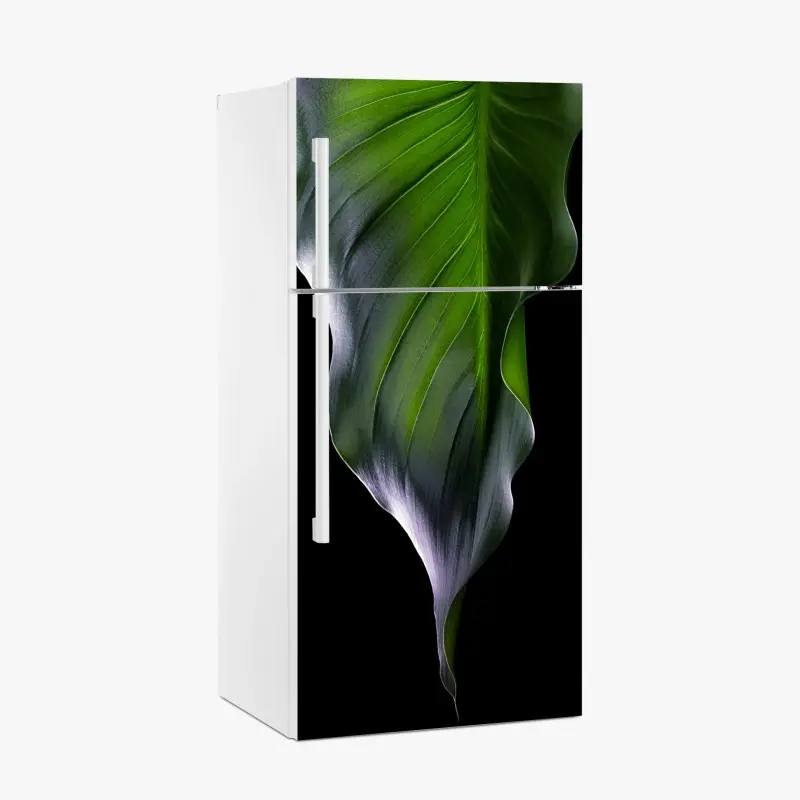 Kühlschrankaufkleber elegantes grünes blatt auf schwarzem hintergrund