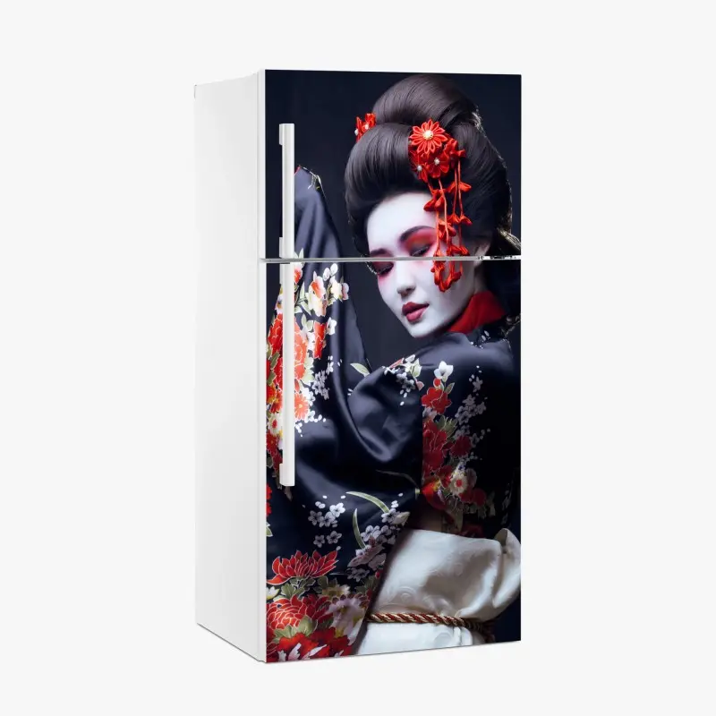 Kühlschrankaufkleber elegantes geisha-porträt in rotem und schwarzem kimono