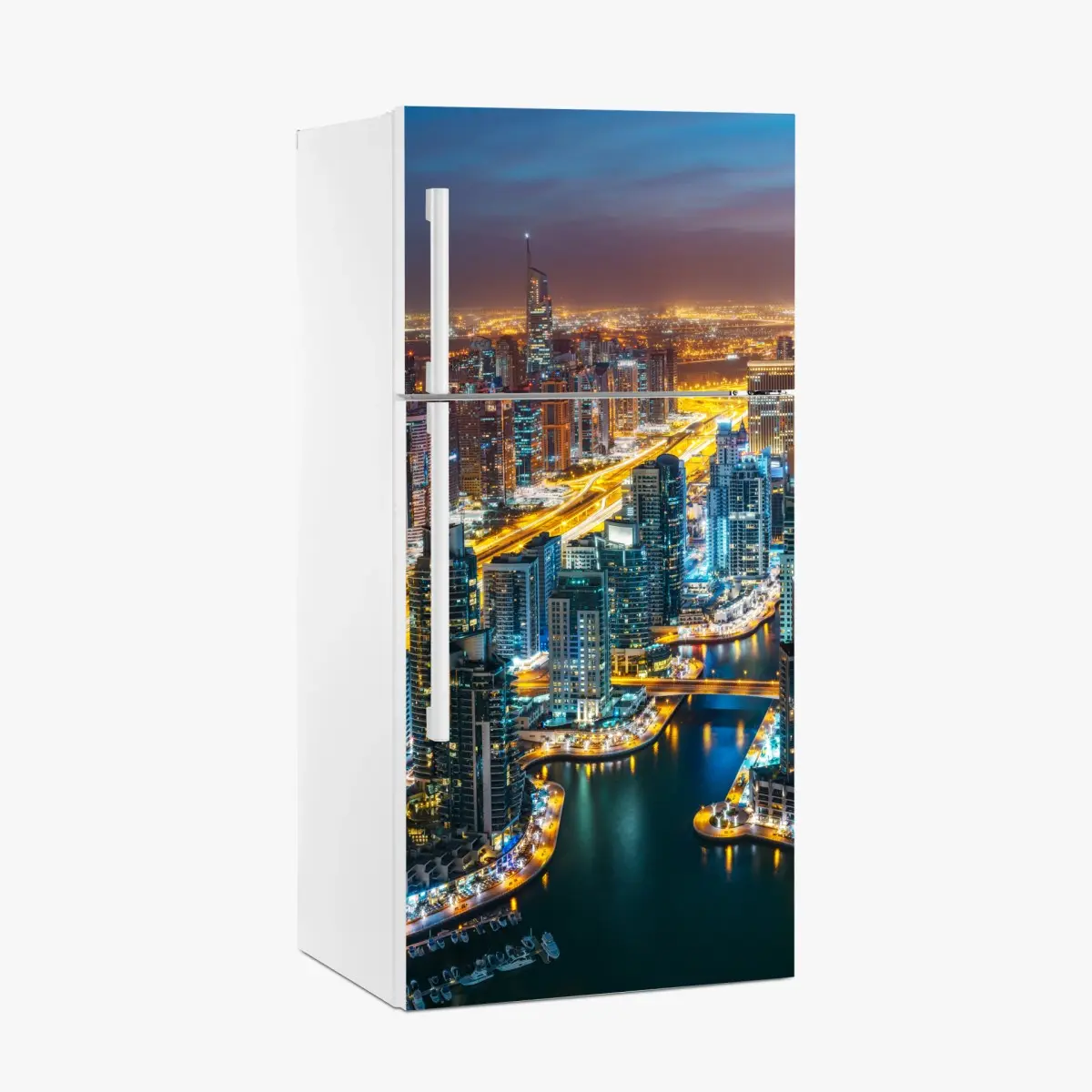 Kühlschrankaufkleber nächtliche skyline Dubai Marina – Pixers®