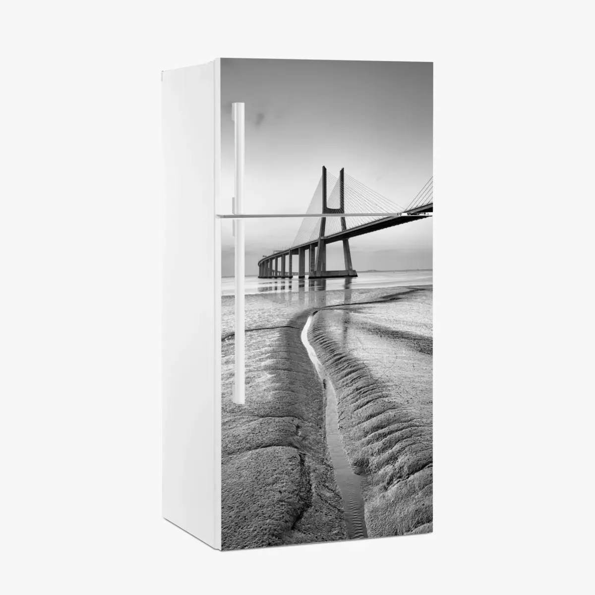 Kühlschrankaufkleber minimalistische seilbrücke in monochrom – Pixers®