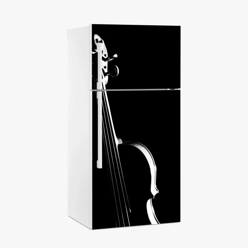 Kühlschrankaufkleber elegante geigensilhouette auf schwarzem hintergrund