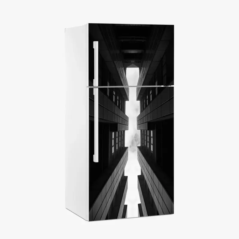 Kühlschrankaufkleber vertikale städtische symmetrie in monochrom