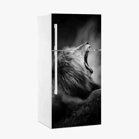 Kühlschrankaufkleber majestätischer brüllender löwe in monochrom – Pixers®