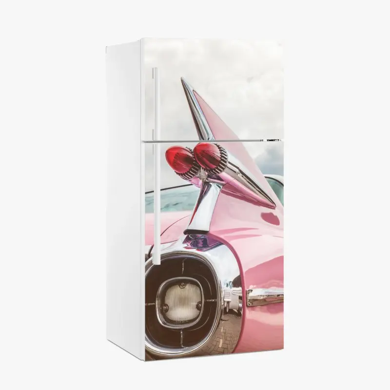 Kühlschrankaufkleber rosa retro klassisches auto heckflosse