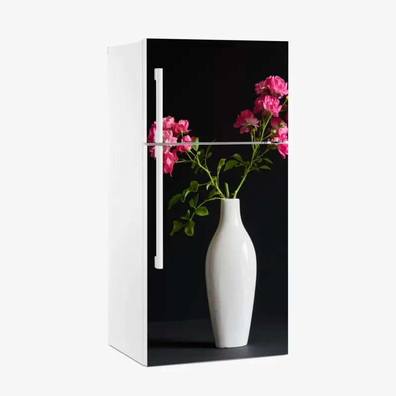 Kühlschrankaufkleber rosa rosen in weißer vase