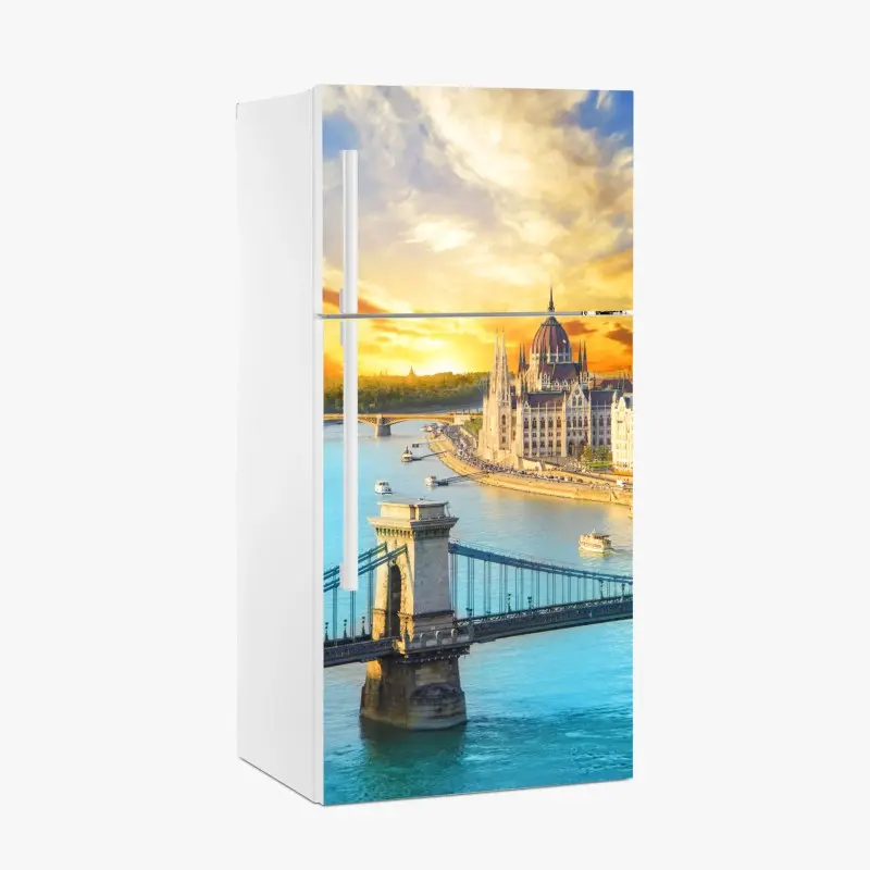 Kühlschrankaufkleber sonnenuntergang über Budapest und der Kettenbrücke