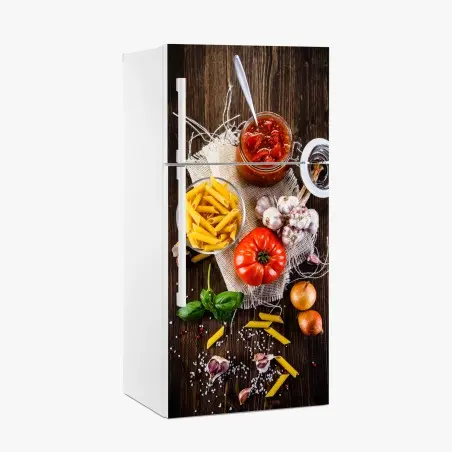 Kühlschrankaufkleber rustikales italienisches pasta-arrangement – Pixers®