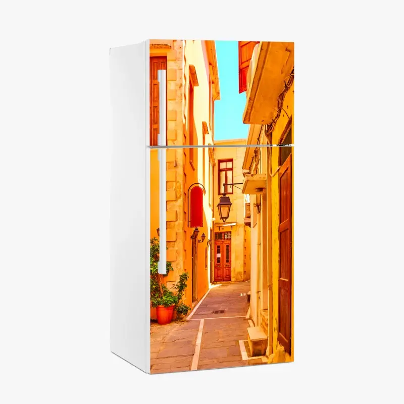 Kühlschrankaufkleber sonnige gelbe gasse in Rethymno, Kreta