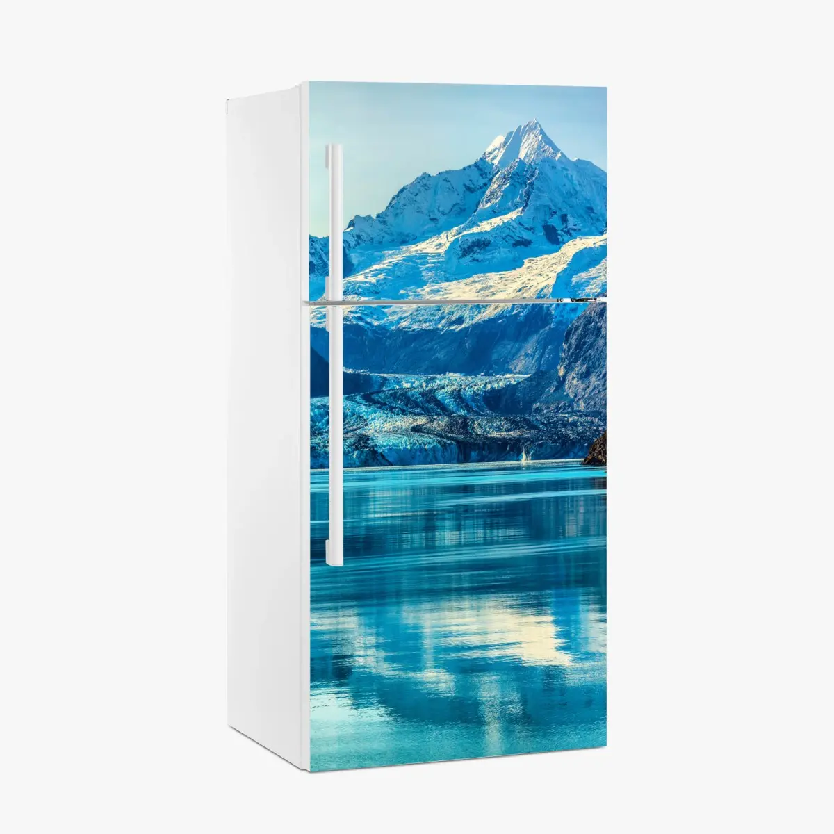 Kühlschrankaufkleber majestätischer alpiner gletscher mit spiegelung – Pixers®