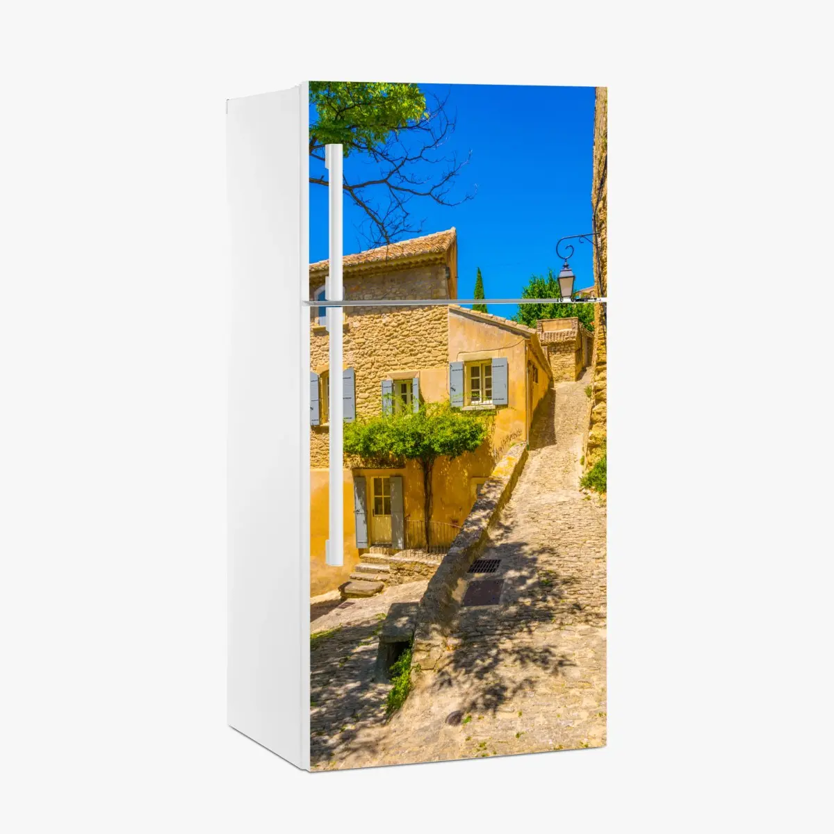 Kühlschrankaufkleber sonnige kopfsteinpflastergasse – Pixers®