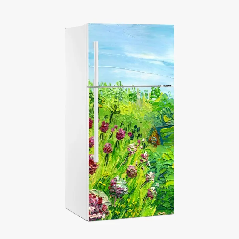 Kühlschrankaufkleber pfingstrosenwiese im frühling — impasto blumenbild