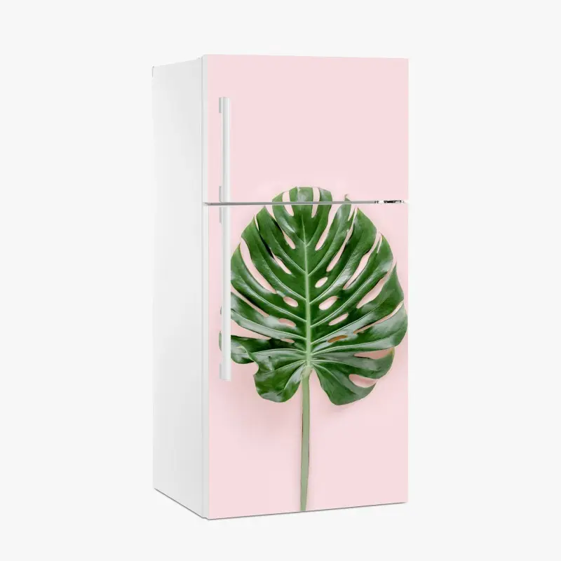 Kühlschrankaufkleber monstera-blatt auf pastell-rosa hintergrund