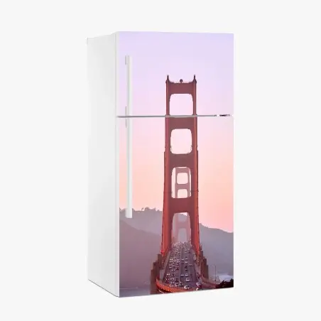 Kühlschrankaufkleber Golden Gate bei pastellfarbenem sonnenuntergang – Pixers®