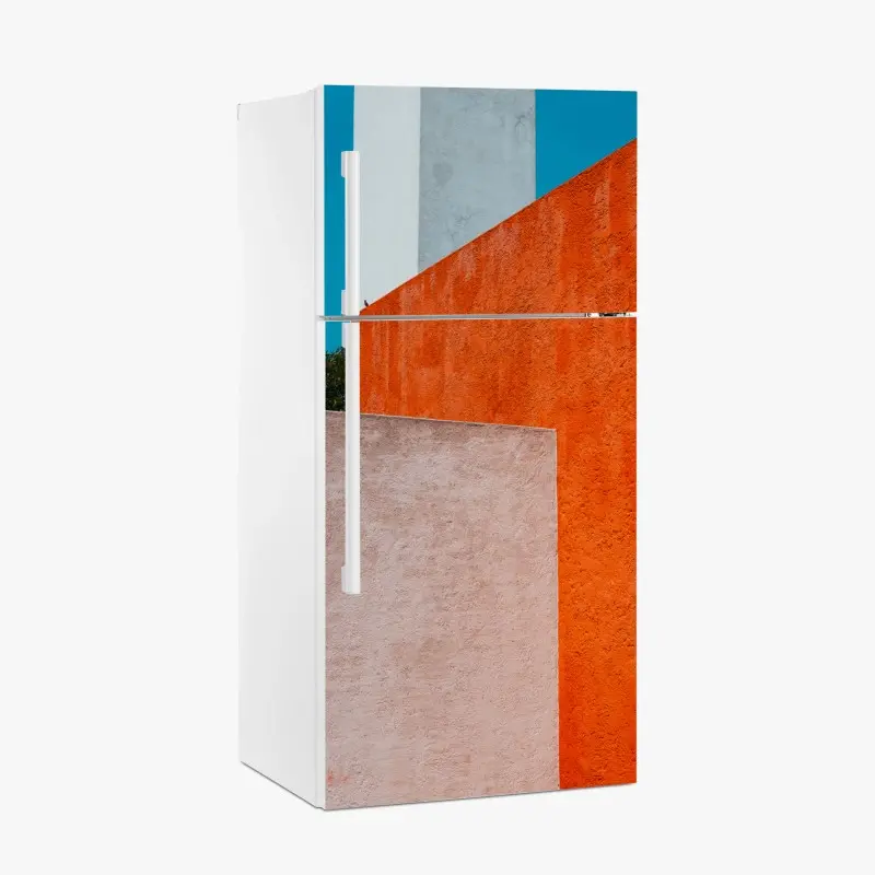 Kühlschrankaufkleber mutige geometrische fassade in orange und türkis
