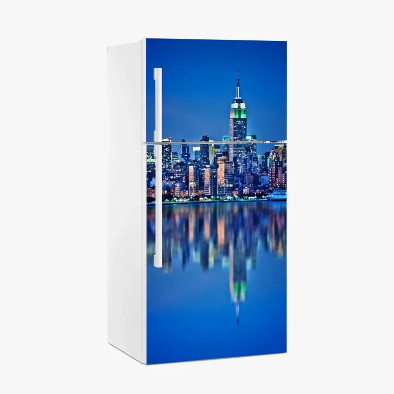 Kühlschrankaufkleber New York skyline bei nacht mit spiegelung