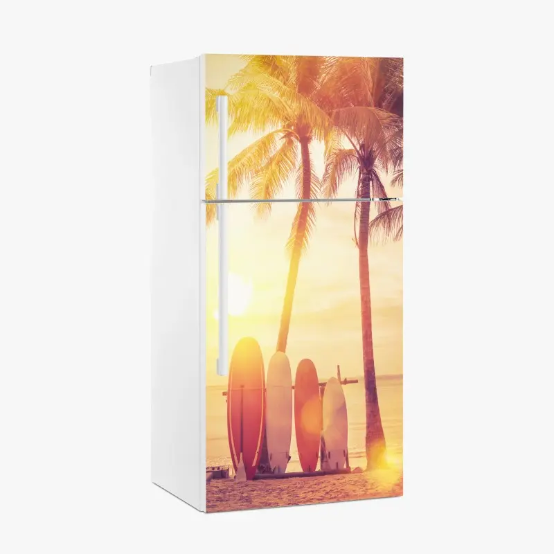 Kühlschrankaufkleber tropischer sonnenuntergang mit surfboards