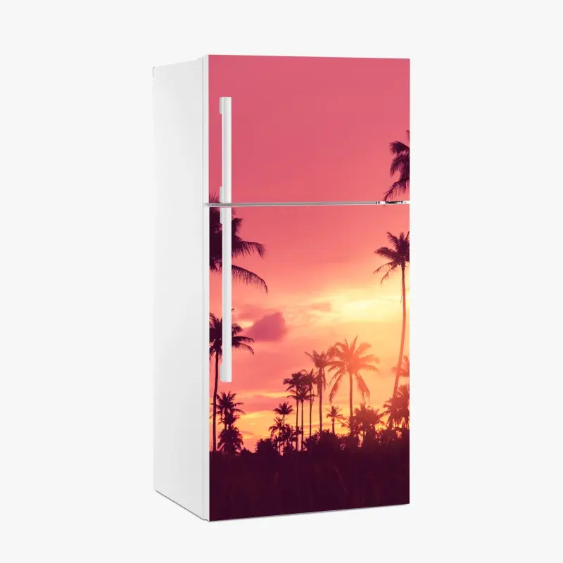Kühlschrankaufkleber rosa tropischer sonnenuntergang mit palmen