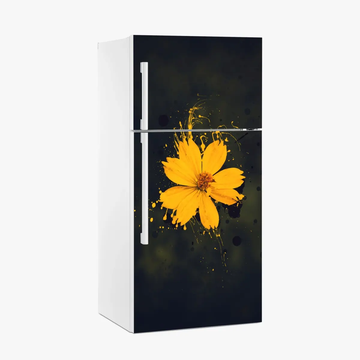 Kühlschrankaufkleber leuchtende gelbe blüte auf dunklem hintergrund – Pixers®