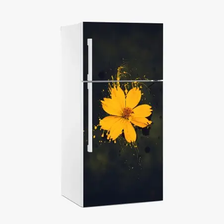 Kühlschrankaufkleber leuchtende gelbe blüte auf dunklem hintergrund – Pixers®