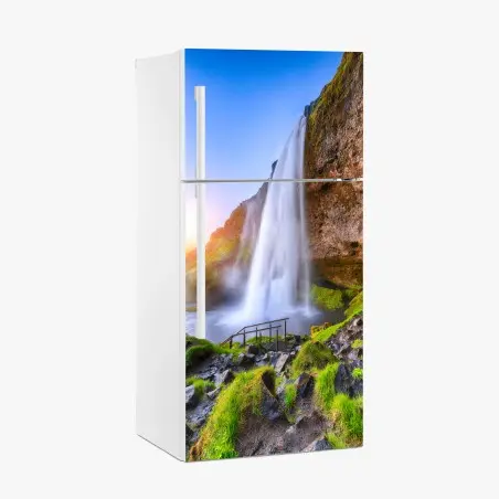 Kühlschrankaufkleber Seljalandsfoss wasserfall im sonnenuntergang – Pixers®